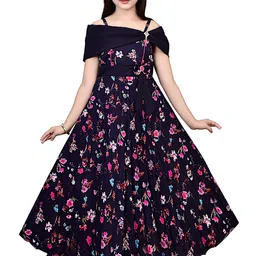 AJIZA GARMENTS Floral Print Applique Crepe Formal A-Line Maxi Dress-picture-49