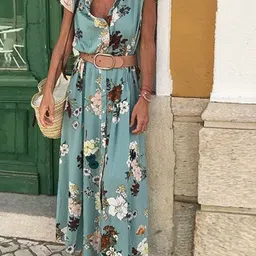 StyleCast Blue & White Floral Printed Shirt Collar Maxi Dress-picture-29