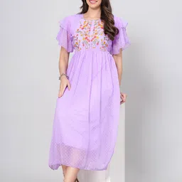 KALINI Embroidered Flared Sleeves Chiffon Empire Midi Dress-picture-18
