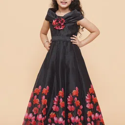 Bitiya by Bhama Girls Black Floral Printed Fit & Flared Maxi Dress image 1
