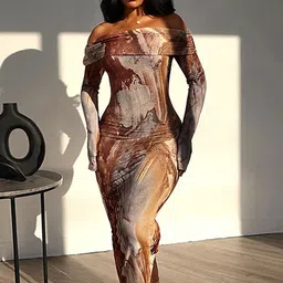 LULU & SKY Abstract Printed Off-Shoulder Long Sleeves Bodycon Midi Dress-picture-34