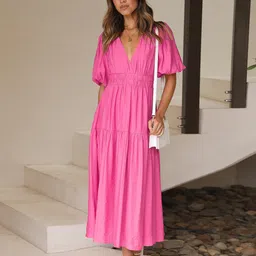 JC Mode V-Neck Flared Sleeve Maxi Dress-picture-42