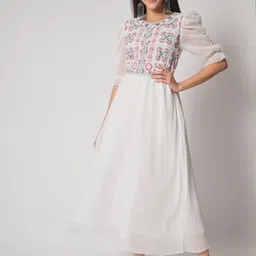 ARDITA Embroidered Chiffon Short Bell Sleeve A-Line Midi Dress-picture-34