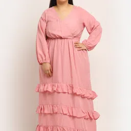 Flambeur Plus Size Women Pink Crepe Maxi Dress-picture-22