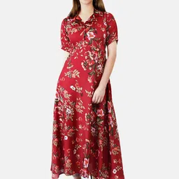 Indietoga Maroon Floral Crepe Maxi Dress-image-27