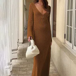 LULU & SKY Self Design V-Neck Maxi Dress-picture-11