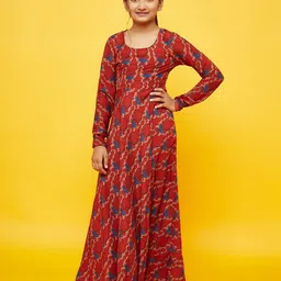 Aks Kids Girls Abstract Printed Long sleeves Maxi Dress-image-72