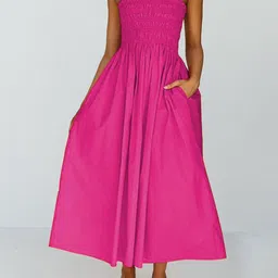 StyleCast x Revolte Fuchsia Off-Shoulder Linen Fit and Flare Maxi Dress-picture-32
