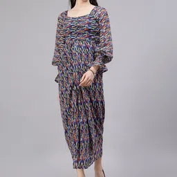 aayu Floral Print Square Neck Puff Sleeve Georgette Maxi Dress-picture-15
