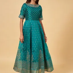 RANGMANCH BY PANTALOONS Ethnic Motifs Printed Boat Neck Maxi Dress-picture-40