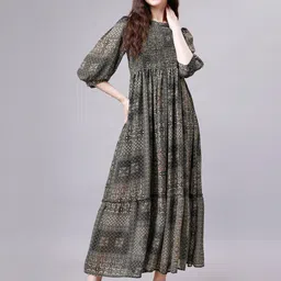 HOUSE OF MIRA Floral Printed Georgette Fit & Flare Maxi Dress-image-52