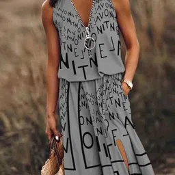 StyleCast Grey & Black Alphanumeric Printed Maxi Dress image 1