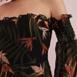 Athena Tropical Printed Off-Shoulder Cuffed Sleeve Georgette Maxi Dress image 3