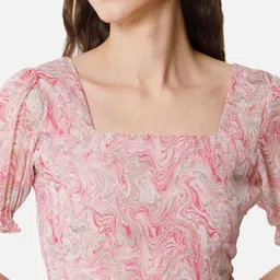 BAESD Abstract Printed Square Neck Puffed Sleeves Georgette Fit and Flare Maxi Dress image 2