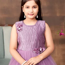 BAESD Girls Self Design Round Neck Sleeveless Net Fit & Flare Maxi Dress image 2