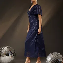 BAESD V-Neck Embellished Net Maxi Dress image 3