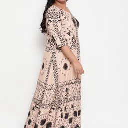 Amydus Women Plus Size Beige Ethnic Motifs Maxi Dress image 3