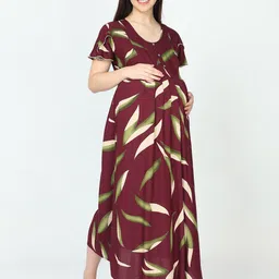 9shines Label Abstract Printed Flared Sleeves Maternity Maxi Dress image 4
