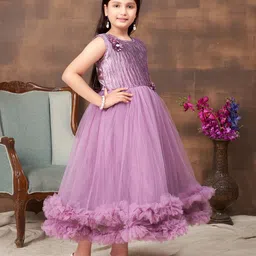 BAESD Girls Self Design Round Neck Sleeveless Net Fit & Flare Maxi Dress image 3