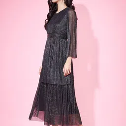 Justin Whyte Women Sequined Keyhole Neck Chiffon Fit and Flare Dress image 4