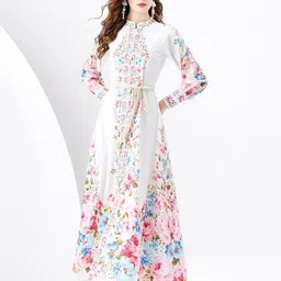 JC Collection Floral Printed Mandarin Collar A-Line Midi Dress image 4