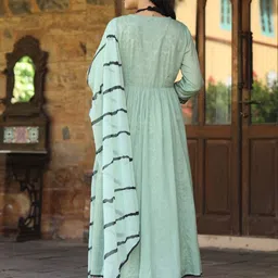 Juniper Ethnic Motifs Print Embroidered Fit and Flare Maxi Ethnic Dress With Dupatta image 4