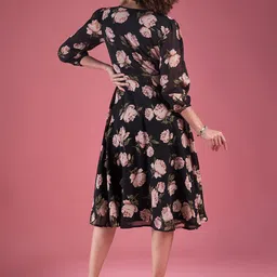 Deewa Floral Printed Georgette Keyhole Neck Fit & Flare Midi Dress image 4