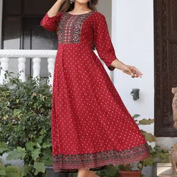 KALINI Ethnic Motifs Printed Mirror Work Fit & Flare Maxi Ethnic Dress image 3