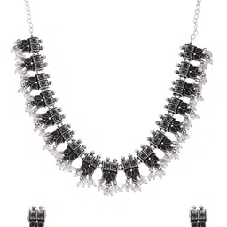 AQUASTREET JEWELS Silver-Plated & Black Stone Studded & Beaded Oxidised Jewellery Set image 3