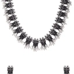 AQUASTREET JEWELS Silver-Plated & Black Stone Studded & Beaded Oxidised Jewellery Set image 4