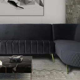 casacraft from pepperfry Valencia Velvet LHS Sectional Sofa (3+ Lounger) in Charcoal Grey Colour image 2