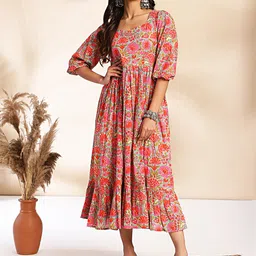 janasya Women Fit and Flare Multicolor Below Knee Dress image 3