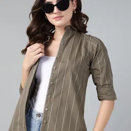 hancock Women Slim Fit Striped Spread Collar Casual Shirt-picture-29