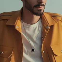 Black Cube Double Silver Coated Bar Pendant Necklace For Mens and Grils Silver Plated Stainless Steel Chain-image-4