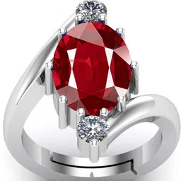 kushmiwal gems 9.25 Ratti Natural Ruby Stone Manik Ring Adjustable Brass Ruby Silver Plated Ring image 3