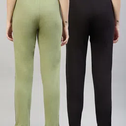 blinkin Pack of 2 Women Striped Black, Light Green Track Pants image 2