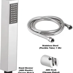 kamal Hand Shower Axis (Metallic Silver with Grey Face) With SS Flexible Tube 1.5 Mtr (150cm) & Wall Hook Handheld image 2