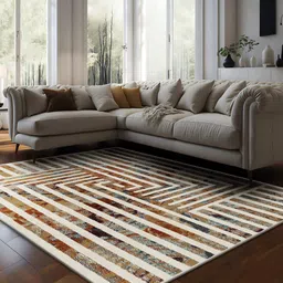 sapana carpet-mats Beige Abstract Polypropylene 6 ft x 9 ft Machine Made Carpet image 1