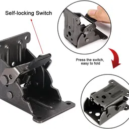 cokyder 4 Pack Folding Brackets for Table Bed Leg Feet, Self-Lock Hinge Hardware NA Shelf Bracket image 2