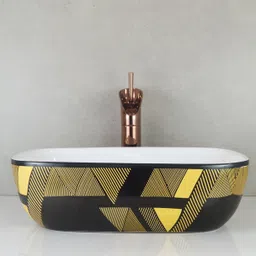 reyal 13" x 18" x 5" Imported Black Gold Matt Ceramic Tabletop Wash basin Vessel Sink TT4-07 Counter Top image 4
