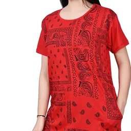 ng store Women Printed Round Neck Cotton Blend Red T-Shirt-picture-11