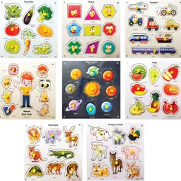 khilonewale Set of 8 Puzzle Board, Wooden Toys, 8 Educational Toys for Kids image 1