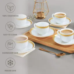 cello Pack of 12 Opalware Divine Gold Lines Cup & Saucer 160 ml image 2