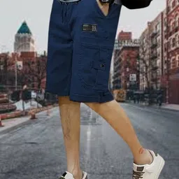 pitzz Solid Men Dark Blue Cargo Shorts image 2