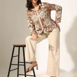 showoffff Women Relaxed Fit Fit Embroidered Spread Collar Casual Shirt-picture-25