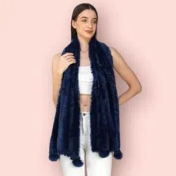 ferryfab Self Design Wool Blend Women Dark Blue Fancy Scarf, Stole, Scarf image 3