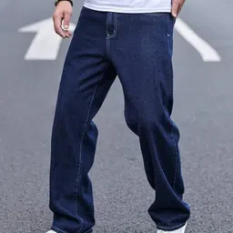 shre.ce Men Loose Fit Mid Rise Dark Blue Jeans image 4