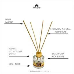 Ombre Glass Vanilla Reed Diffuser Set (100ml) with 5 Natural Reed Sticks. NA Diffuser image 3