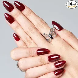 bellahugz Press-On Short Almond Maroon Glossy Finish, Nail Extensions With Free Glue Kit-picture-11