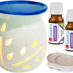 luxantra Lavender Aroma Oil with Tlight Ceramic Air Freshener Home Fragrance Aroma Diffuser Set image 2